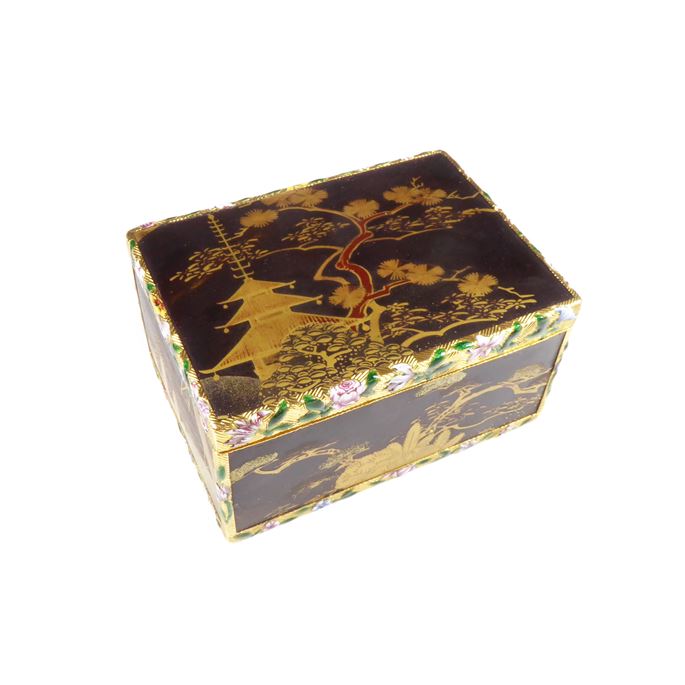 Louis XV gold and enamel mounted Japanese lacquer snuff box, rectangular with cagework mounts, | MasterArt